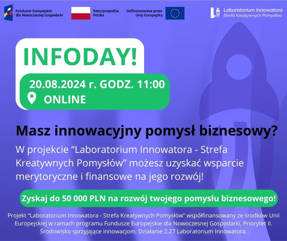 plakat o InfoDay projektu Laboratorium Innowatora